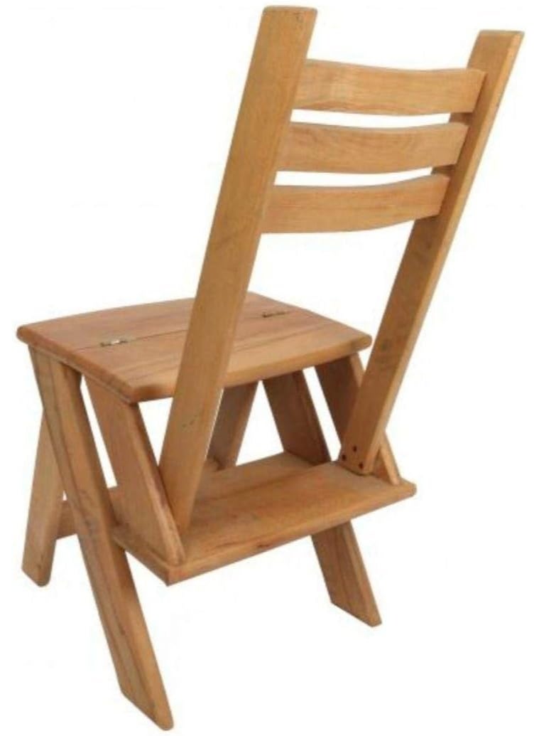 Beech Wood Folding Chair and Ladder 2‑in‑1 Compact Wooden Step Stool Chair for Kitchen Rooms Campuses Stair Reach Lightweight Durable Multipurpose Household Tool - Image 2